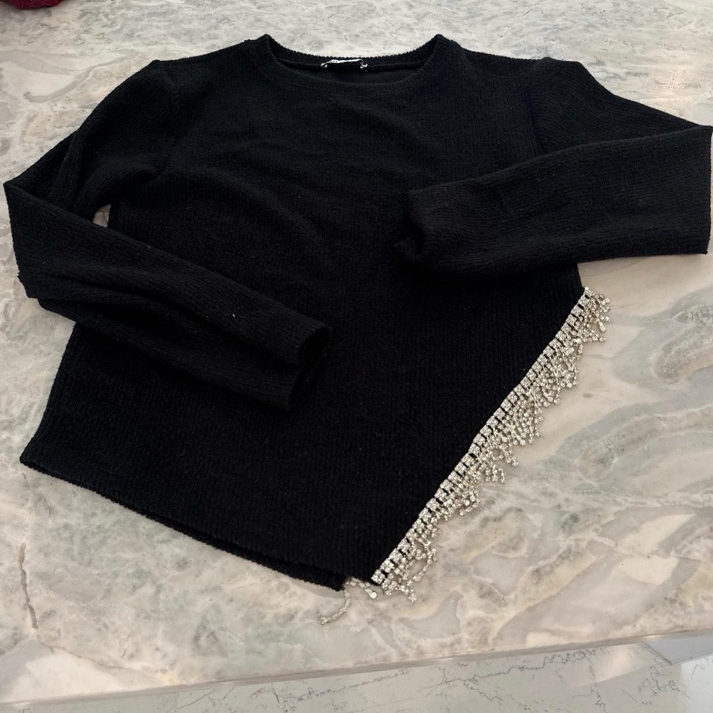Zara Black Sweater with rhinestone embellishment